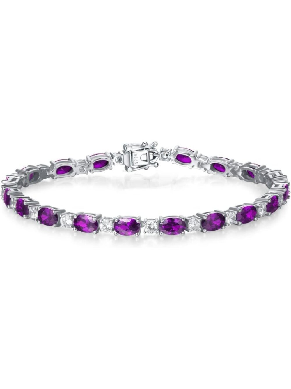 Women's Purple 7 Inches Sterling Silver Birthstone Tennis Bracelet Jewelry